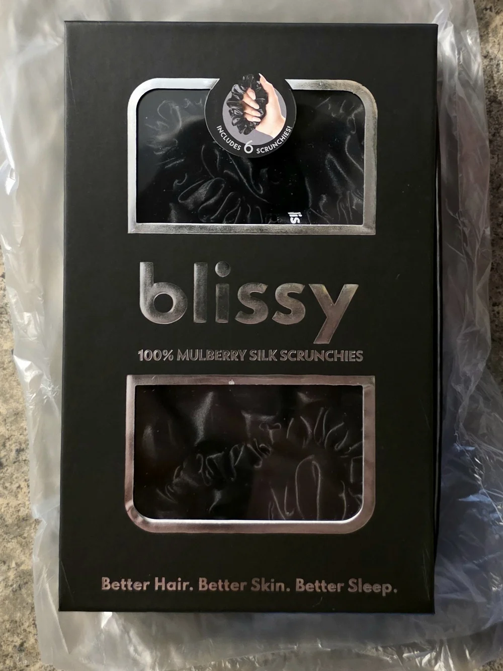 Bliss Black Mulberry Silk Scrunchies Set